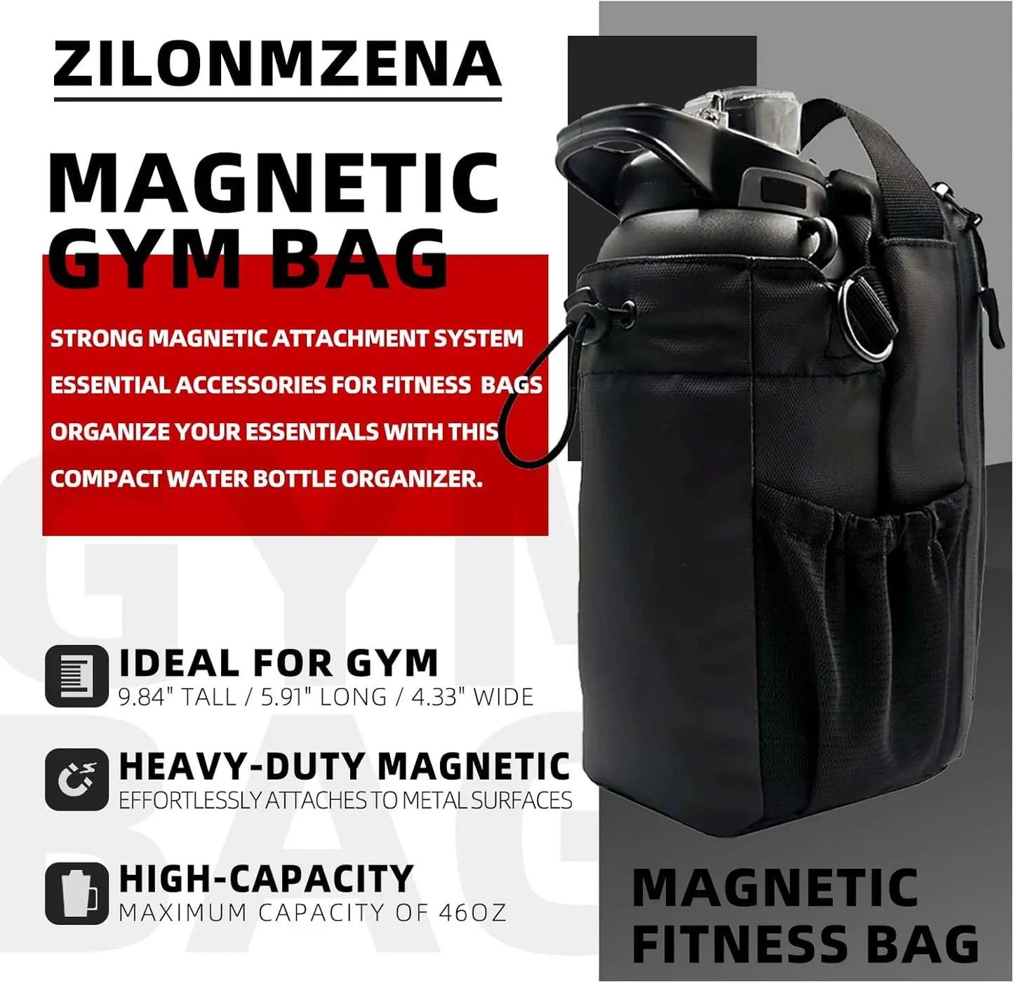 HOT !!! Magnetic Gym Water Bottle Storage Bag -Unisex Magnetic Phone Storage Bag Holds Gym Water Bottles with Strap, 9.84" Tall