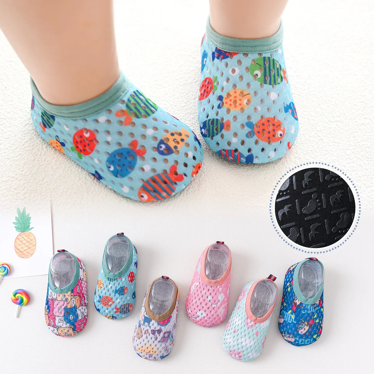 Spring Summer Mesh Thin Swim Pool Beach Floor Children Barefoot Slippers Baby Anti-slip Socks Cartoon Outdoor Indoor Water Shoes