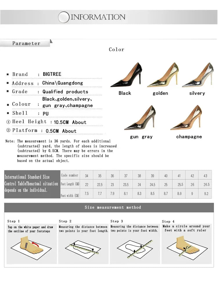 BIGTREE Serpentine Patent Leather Woman Pumps High Heels Sexy Pointed Toe Heels Shoes Zapatos Mujer