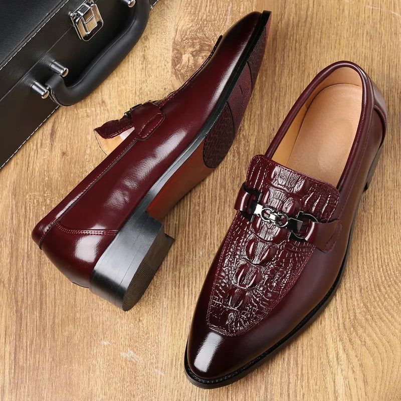 Man Shoes Leather Trendy Casual Business Crocodile Grain Buckle Men's Wedding Club Fashion Loafers Slip-on Comfortable Flats