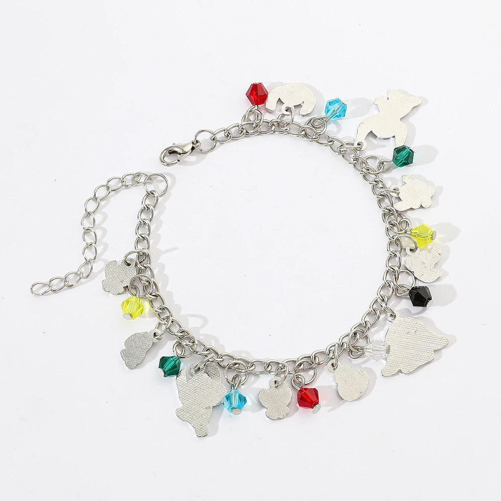 New Arrival Stitch Silver Plated Charm Bracelet For Women With Crystal Beads Pandents DIY Fashion Cute Jewelry