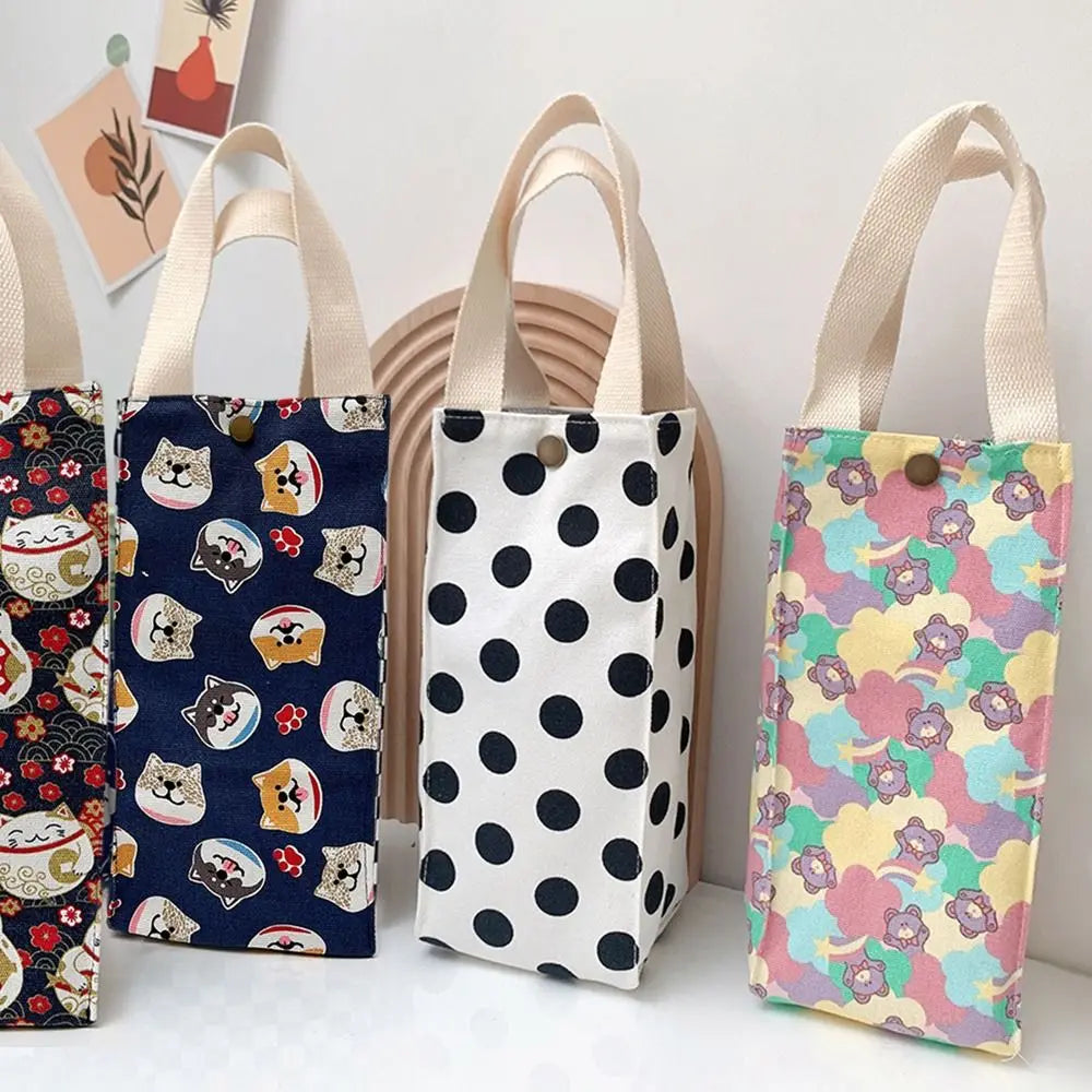 Water Bottle Canvas Storage Bags Milk Tea Cup Bags Tote Bag Portable Mug Holder Sleeve Aquaflask Beverage Bag Cup Sleeve