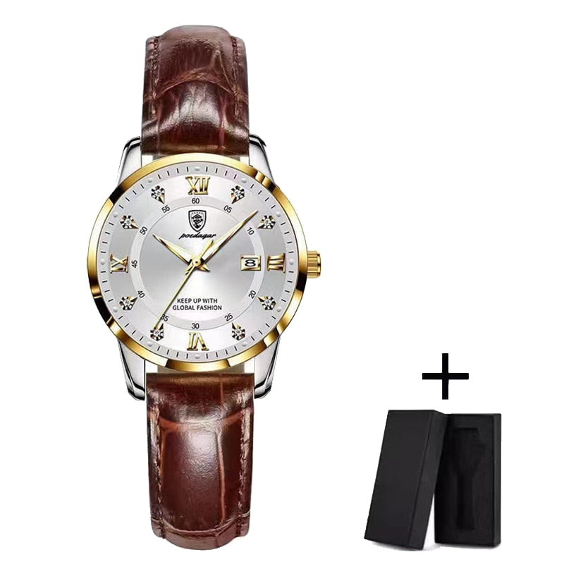 Luxury Fashion Ladies Waterproof Luminous Date Stainless Stain Quartz Wristwatch