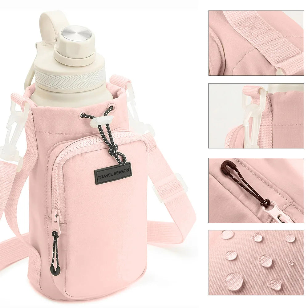 Outdoor Sports Water Bottle Bag with Adjustable Shoulder Strap and Phone Pocket Water Bottle Sleeve for Hiking Camping Gym