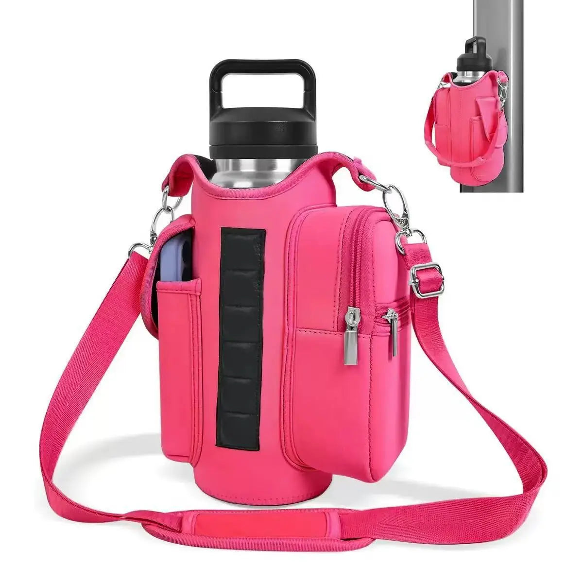 Magnetic Gym Bag Water Bottle Carrier Holder with Phone Pockets & Shoulder Strap,5 Built-in Magnets Gym Bottle Pouch Sleeve