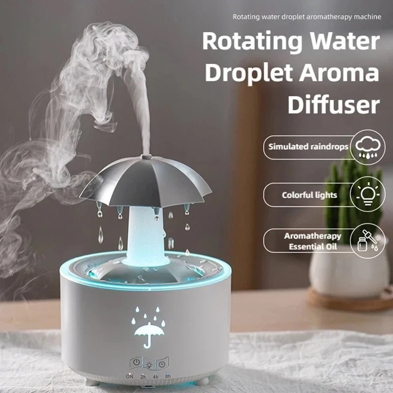 TINSOL Creative Cloud Rain Humidifier Rotating Raindrop Humidifier Smart Aroma Diffuser Remote-Controlled Night Light