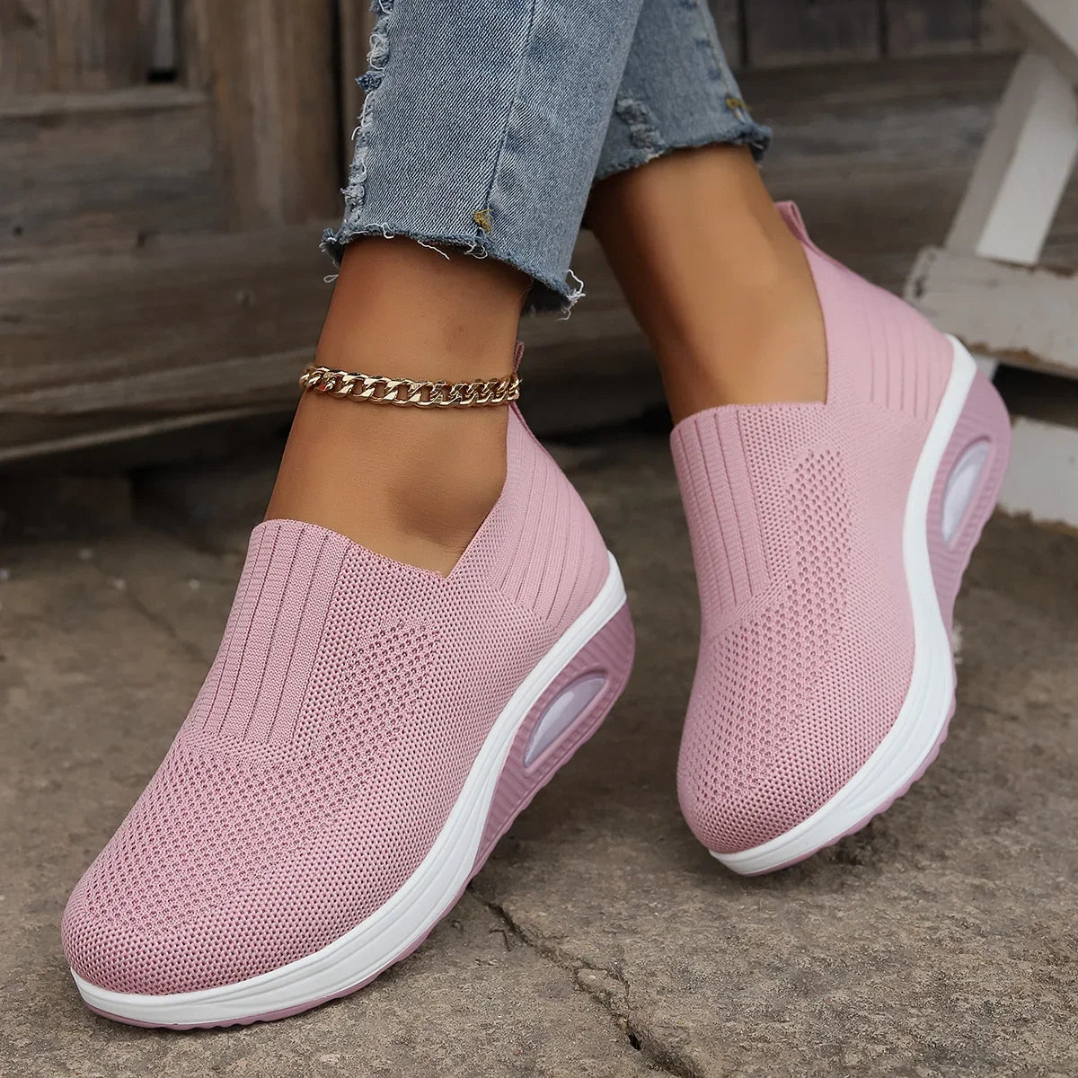 Women Walking Shoes Air Cushion Non Slip Orthopedic Shoes Ladies Platform Mules Breathable Wedge Female Sneakers 2025