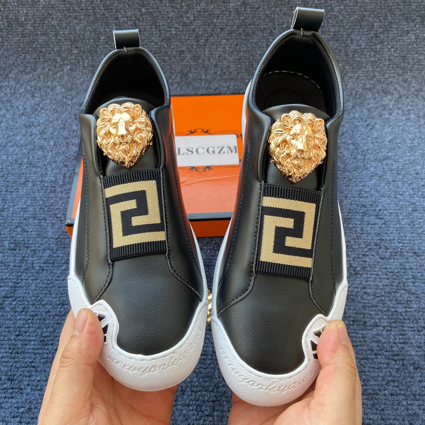original shoe brand Lion head casual shoes for man luxury loafers designer shoes casual sneakers for man flats black white