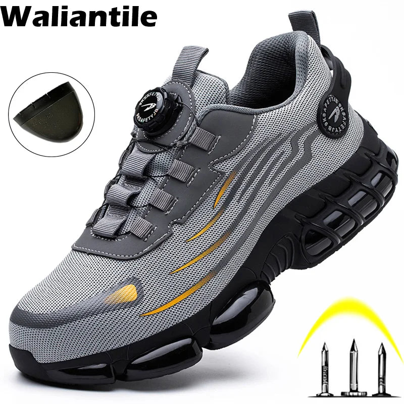 Waliantile Brand Quality Safety Shoes Men Lace Free Puncture Proof Working Boots Steel Toe Anti-smash indestructible Work Shoes