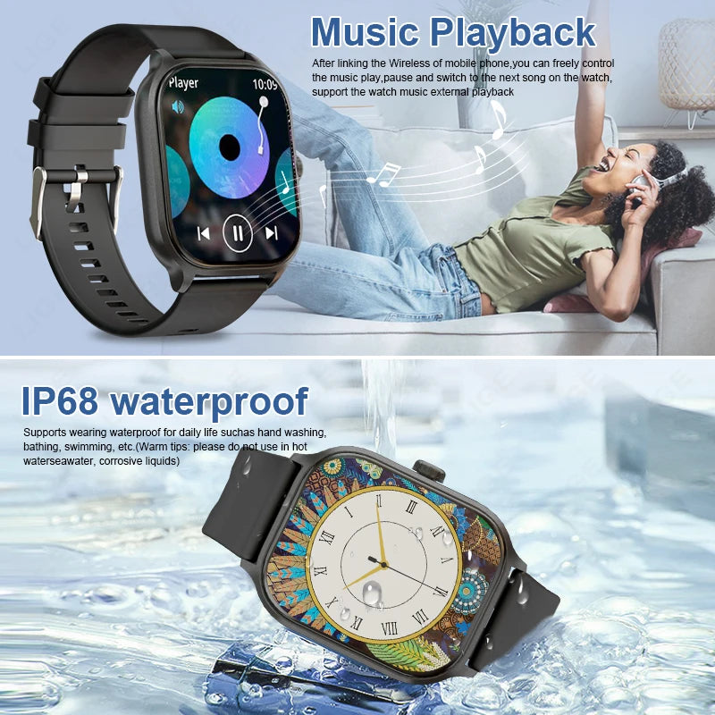 LIGE Smart Watches Women Men Bluetooth Call Sports Fitness Track Bracelet Blood Oxygen Health Monitor Smartwatch For Andriod IOS