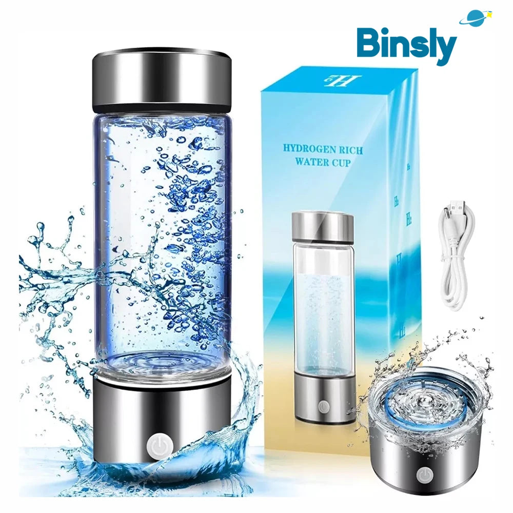 Hydrogen Water Generator Bottle 400ml Rechargeable Electrolysis Hydrogen-Rich Glass Cup Portable Health Antioxidant Drink Bottle