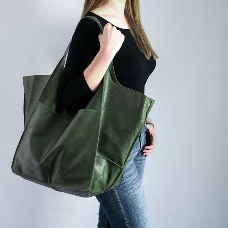 Retro Handmade Big Beach Bag High Capacity Zipper Shoulder Solid Color Multifunction Handbags For Ladies