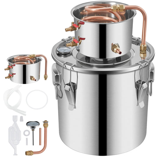 SucceBuy 3 Gal Alcohol Distiller Alambic Moonshine Still Stainless Copper DIY Home Brew Water Wine Essential Oil Brewing Kit