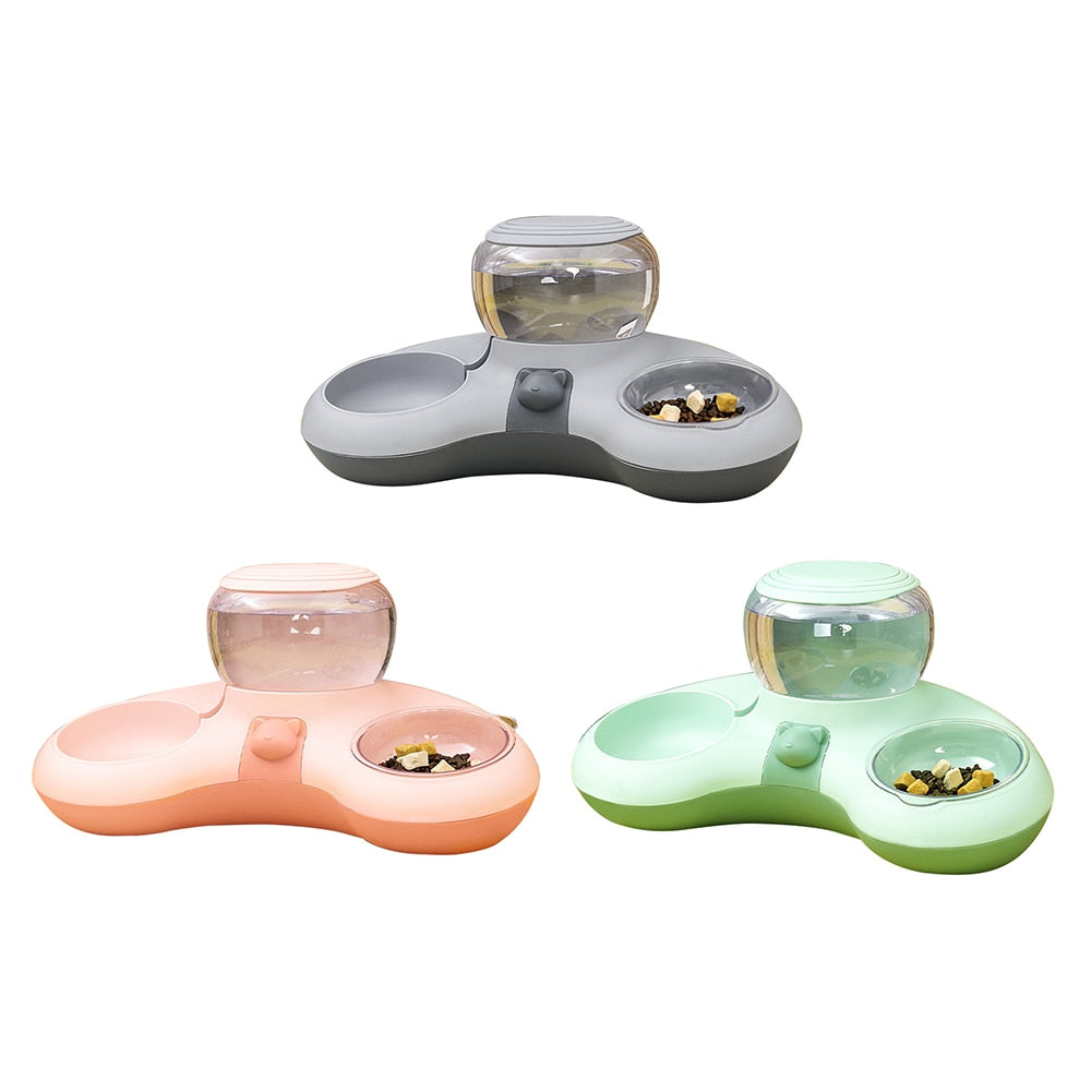 Automatic Dog Cat Food Bowl Feeder With Water Fountain For Cats