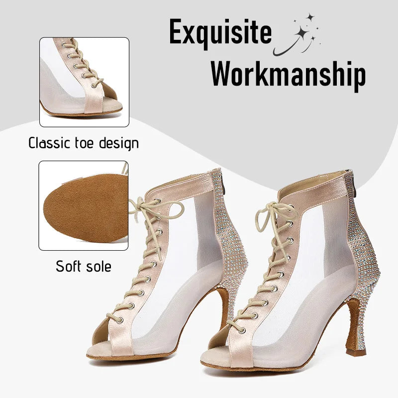 SWDZM Women Latin Dance Shoes Ladies Dancing Shoes Woman Tango Ballroom Dance Boots High Heels Salsa Party Shoes Dancing Boots