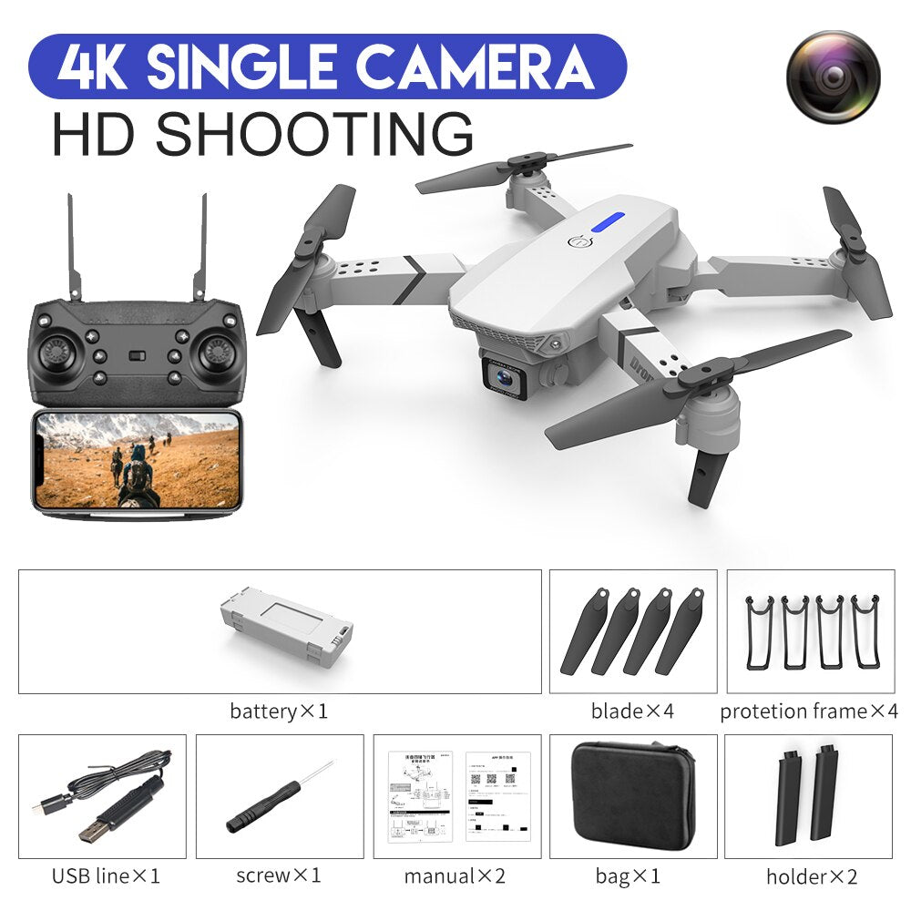 E88Pro RC Drone 4K Professional With 1080P Wide Angle HD Camera Foldable RC Helicopter WIFI FPV Height Hold Gift Toy