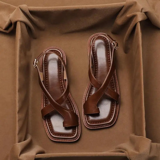 Women's Sandals Retro French Style Clip Toe Square Toe Buckle 2026 Sandals Comfortable Soft Sole Simple Versatile Sandalias