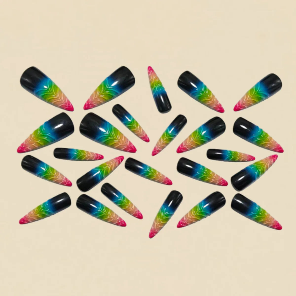 3D Long waterdrop fake nails for women girls embossed Bow gradient blue yellow pink new year red press on false nail art