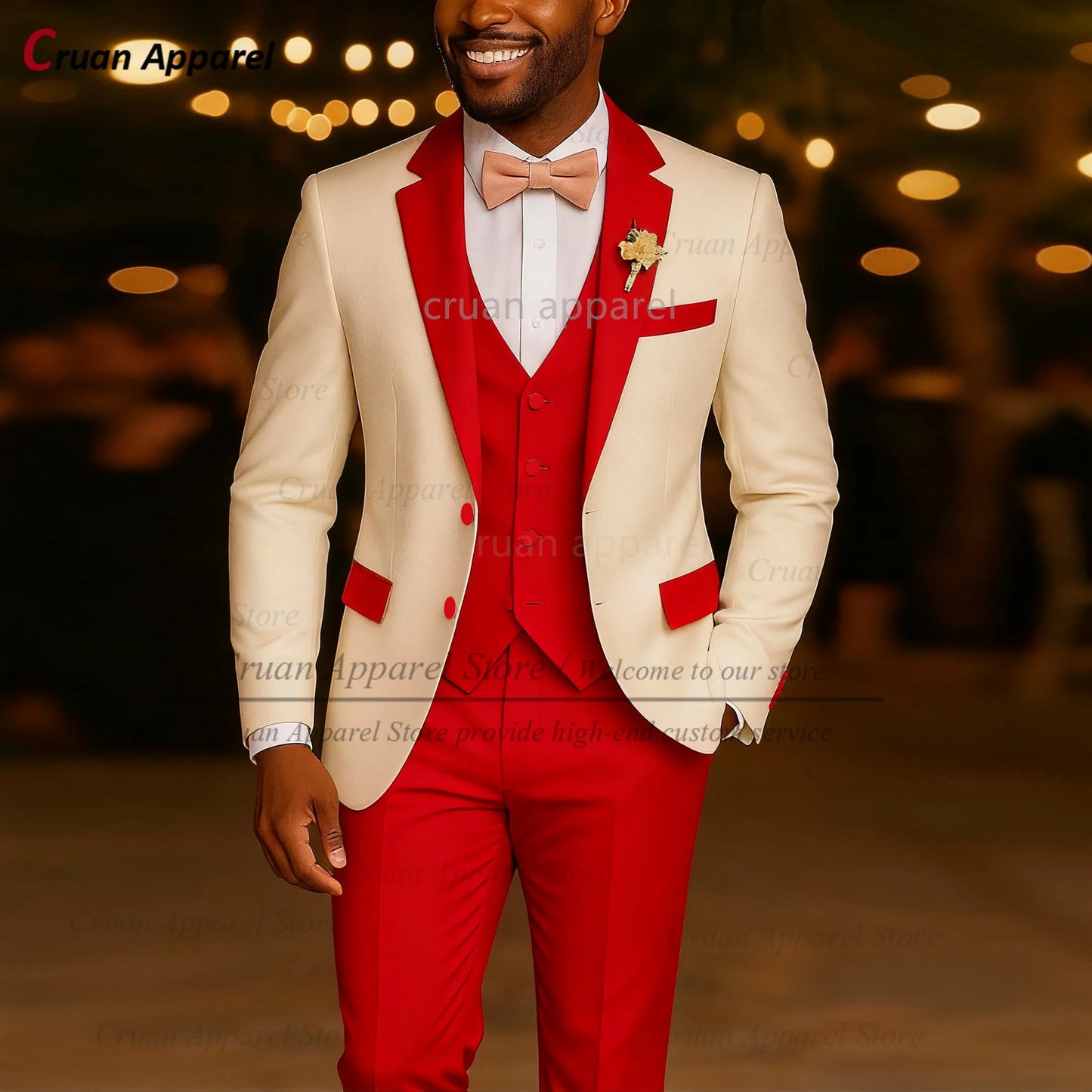 High Quality Suit Sets For Men Wedding Banquet Custom Groomsman Elegant Outfits Evening Dinner Male Blazer Vest Pants 3 Pieces