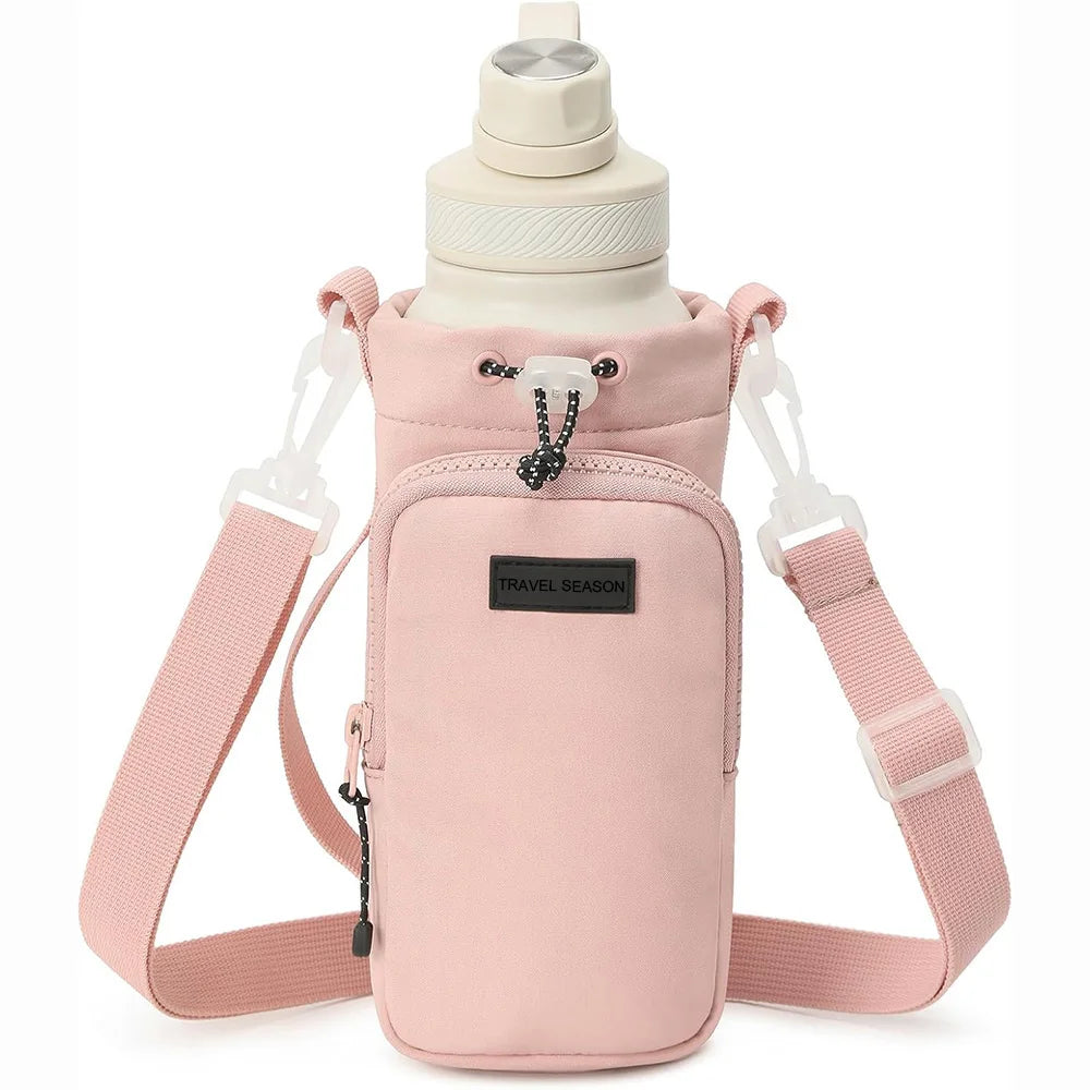 Outdoor Sports Water Bottle Bag with Adjustable Shoulder Strap and Phone Pocket Water Bottle Sleeve for Hiking Camping Gym