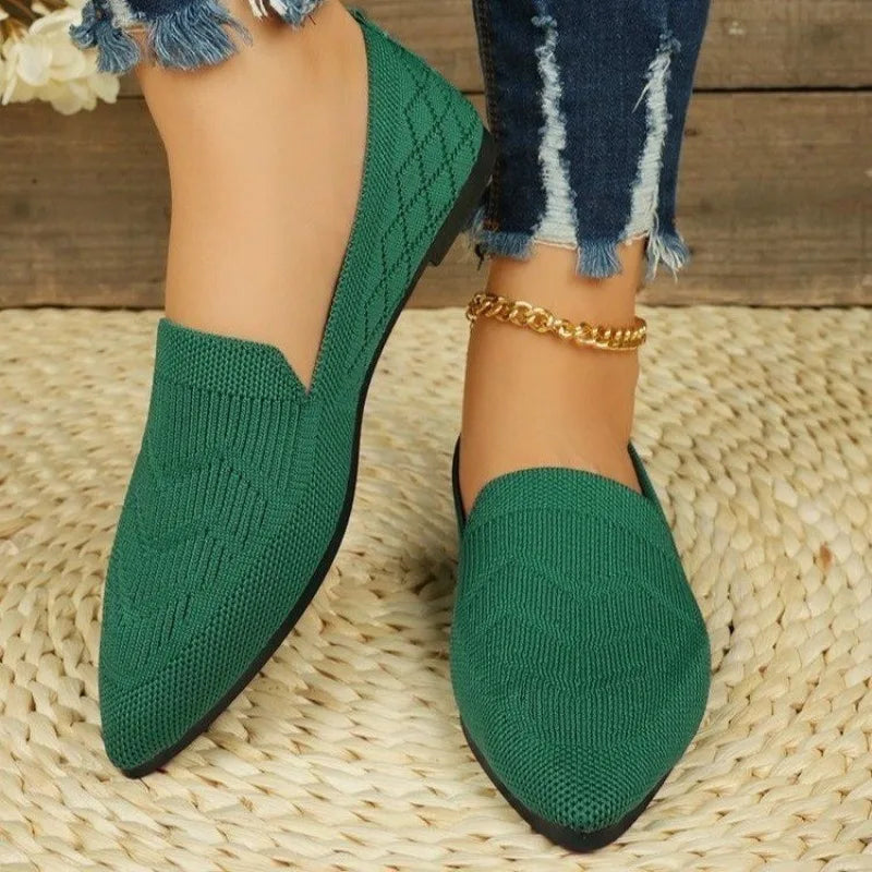 Women Flats Spring Autumn Flat Shoes Fashion Leisure Loafers Shoes Pointed Knitting Sneakers Comfortable Casual Single Shoes