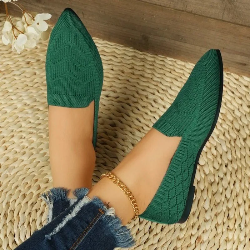 Women Flats Spring Autumn Flat Shoes Fashion Leisure Loafers Shoes Pointed Knitting Sneakers Comfortable Casual Single Shoes