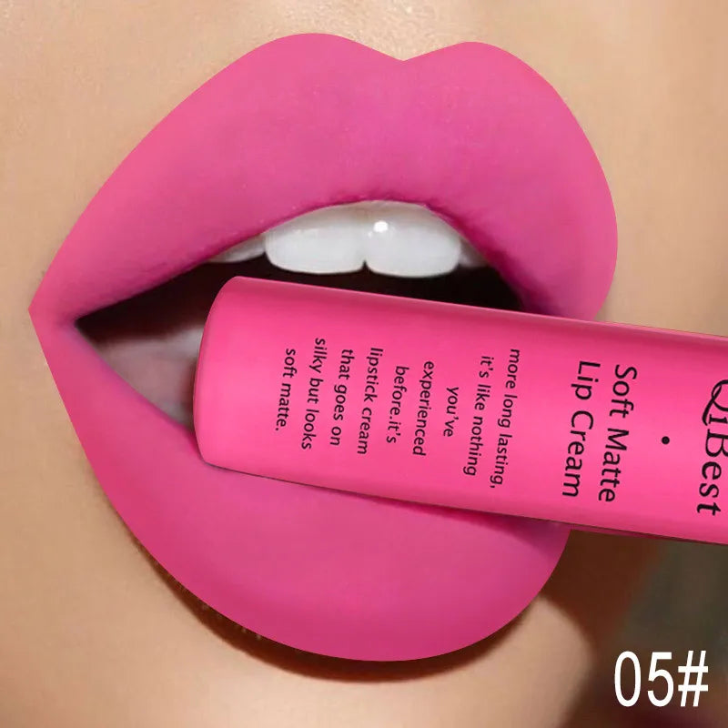 QIBEST Matte Liquid Lipstick Waterproof Lasting Velvet Lip Gloss Tint Tube Nude Pigment Red Black Purple Orange Lipstick Makeup