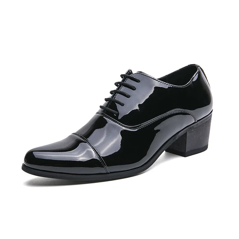 New Dress Leather Shoes Men High Heel Pointed Toe Brogue Wedding Shoes Height Increase Formal Career Work Jazz Dance Shoes