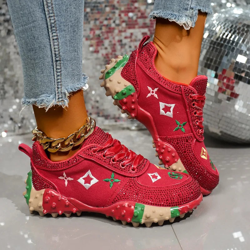 Brand Classical Outdoor Sneakers Embroidery Luxury Crystal Designer Shoes Rubber Nail Anti Slip Running Shoes Comfortable Shoes