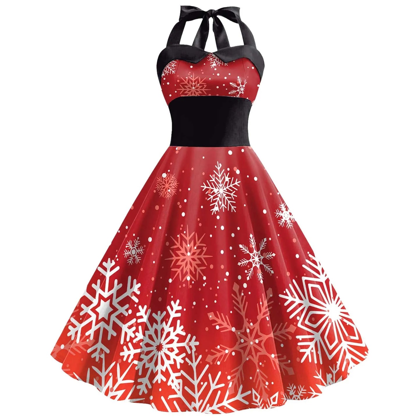 Women Christmas Dress Christmas Snowflake Print New Year Costume Spaghetti Strap High Waist Sleeveless Ladies Maxi Dresses