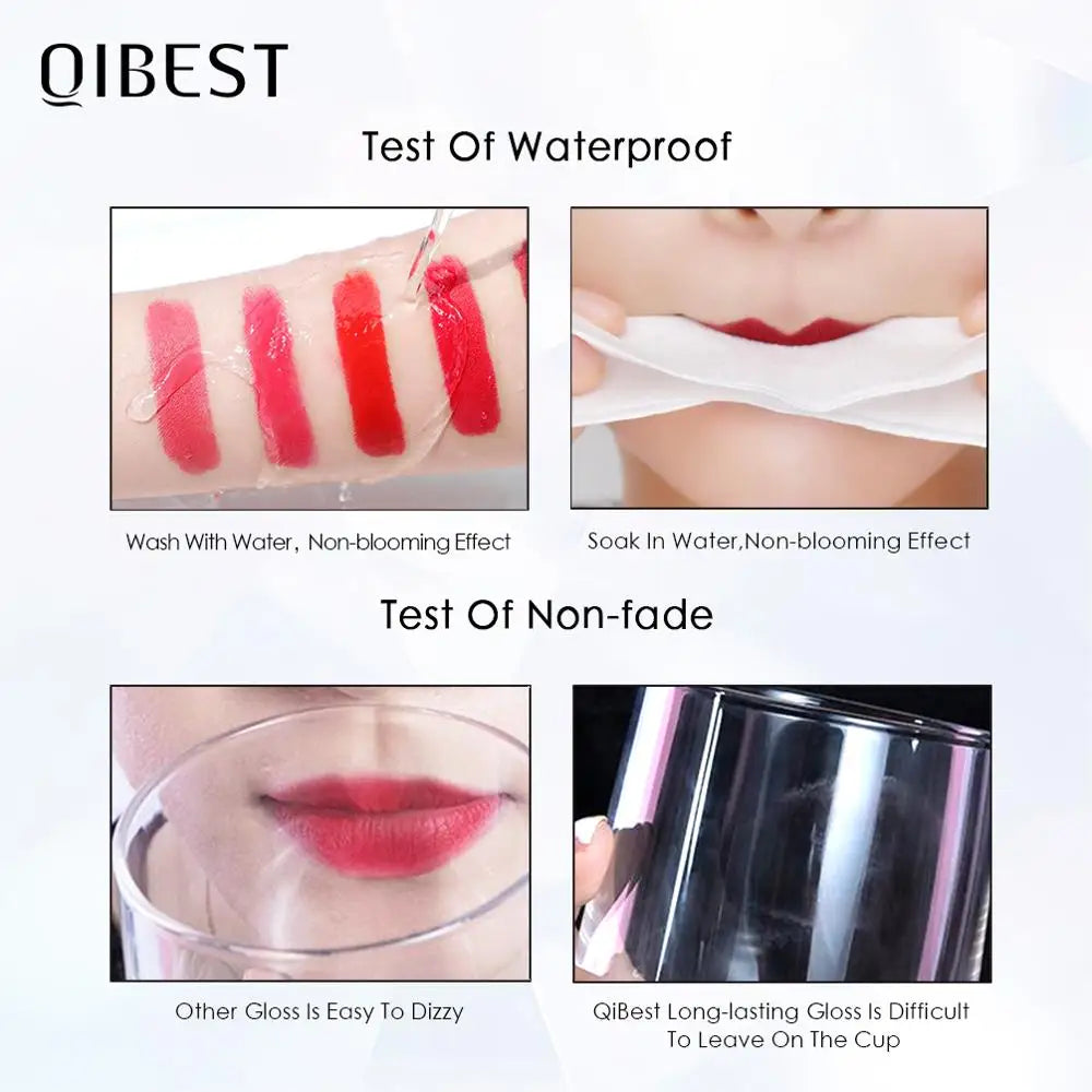 QIBEST Matte Liquid Lipstick Waterproof Lasting Velvet Lip Gloss Tint Tube Nude Pigment Red Black Purple Orange Lipstick Makeup