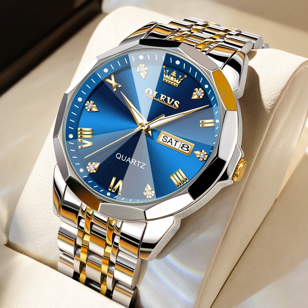 Waterproof Luminous Stainless Steel Wristwatch Male Date Week