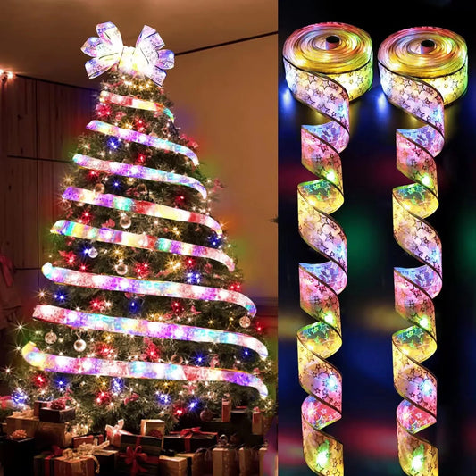 1-10m 2024 Christmas Ribbon Fairy Light String Merry Christmas Decorations For Home Xmas holiday Navidad Gifts New Year 2025