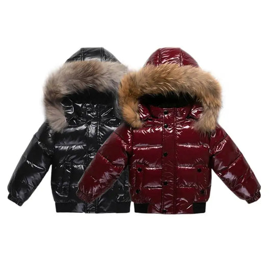 RAISE 2024 Winter 1-8 Years Kid Boy Parka Baby Girl Down Jacket Waterproof Shiny Real Fur Thicken Warm Boy Outerwear Coat Outfit