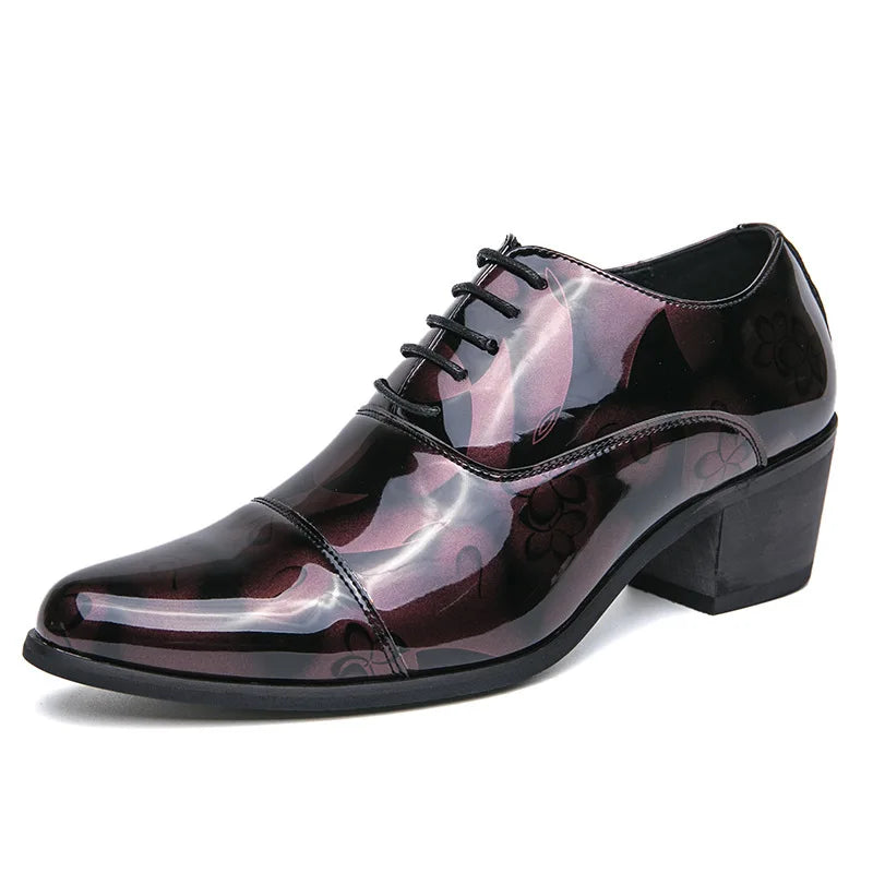 New Dress Leather Shoes Men High Heel Pointed Toe Brogue Wedding Shoes Height Increase Formal Career Work Jazz Dance Shoes