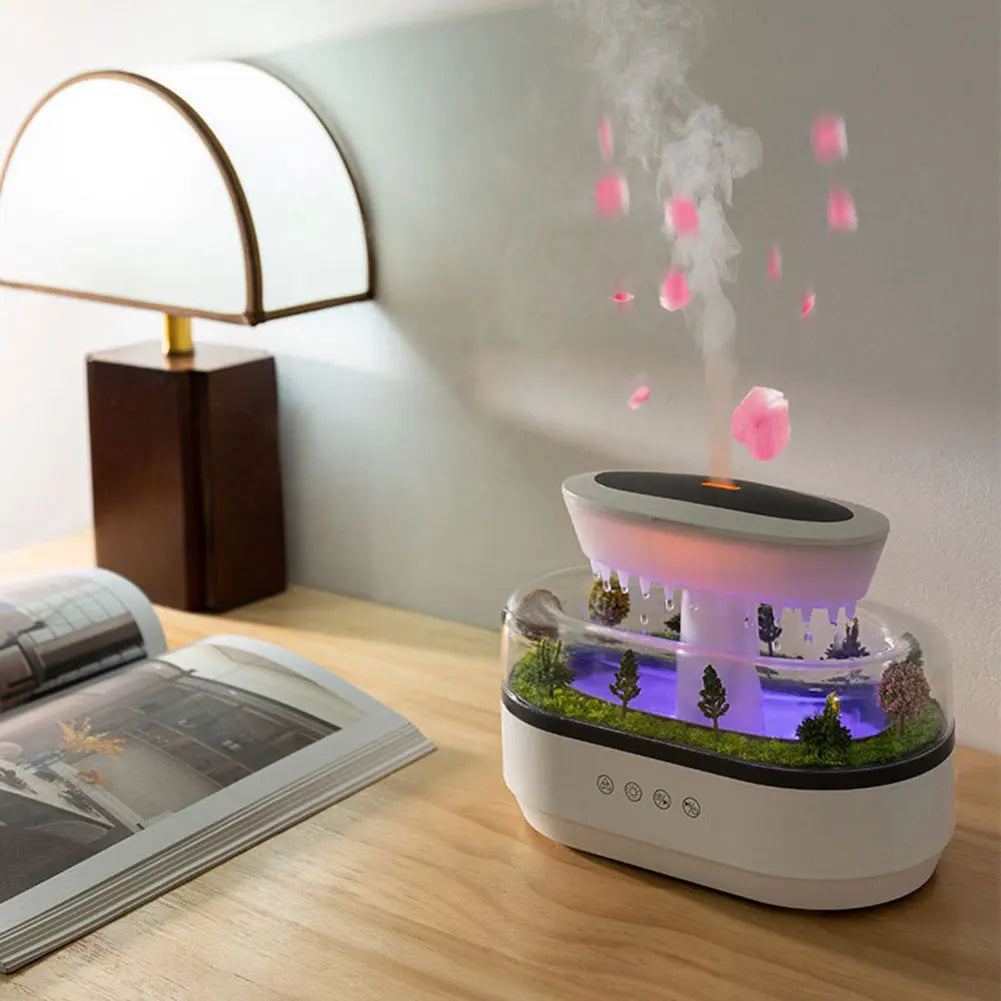 Rain Cloud Aroma Diffuser Small Air Humidifiers Water Drip Micro Landscape Essential Oils Ultrasonic Diffuser with 6 Night Light
