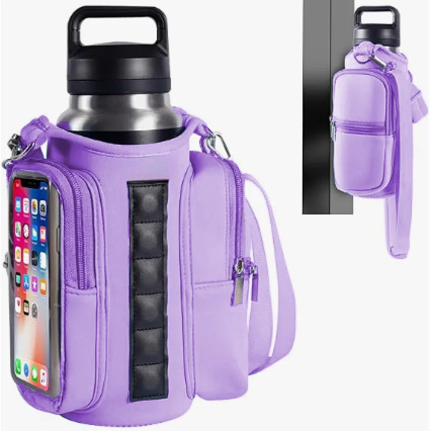 Magnetic Gym Bag Water Bottle Carrier Holder with Phone Pockets & Shoulder Strap,5 Built-in Magnets Gym Bottle Pouch Sleeve
