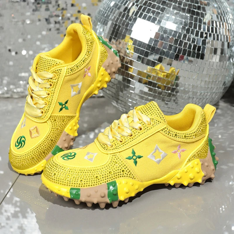 Brand Classical Outdoor Sneakers Embroidery Luxury Crystal Designer Shoes Rubber Nail Anti Slip Running Shoes Comfortable Shoes