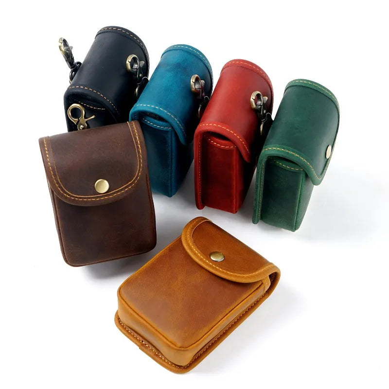 Genuine Leather Small Waist Bag Vintage Mini Wallet Men Women Card Cover Change Purse Key Organizer Housekeeper Cigarette Case
