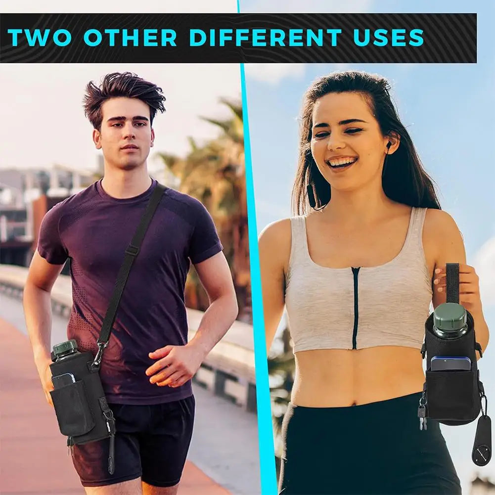 Magnetic Gym Water Bag,Water Bottle Tumbler Carrier Holder With Phone Pockets & Shoulder Strap,Sports Magnet Water Bottle Sleeve
