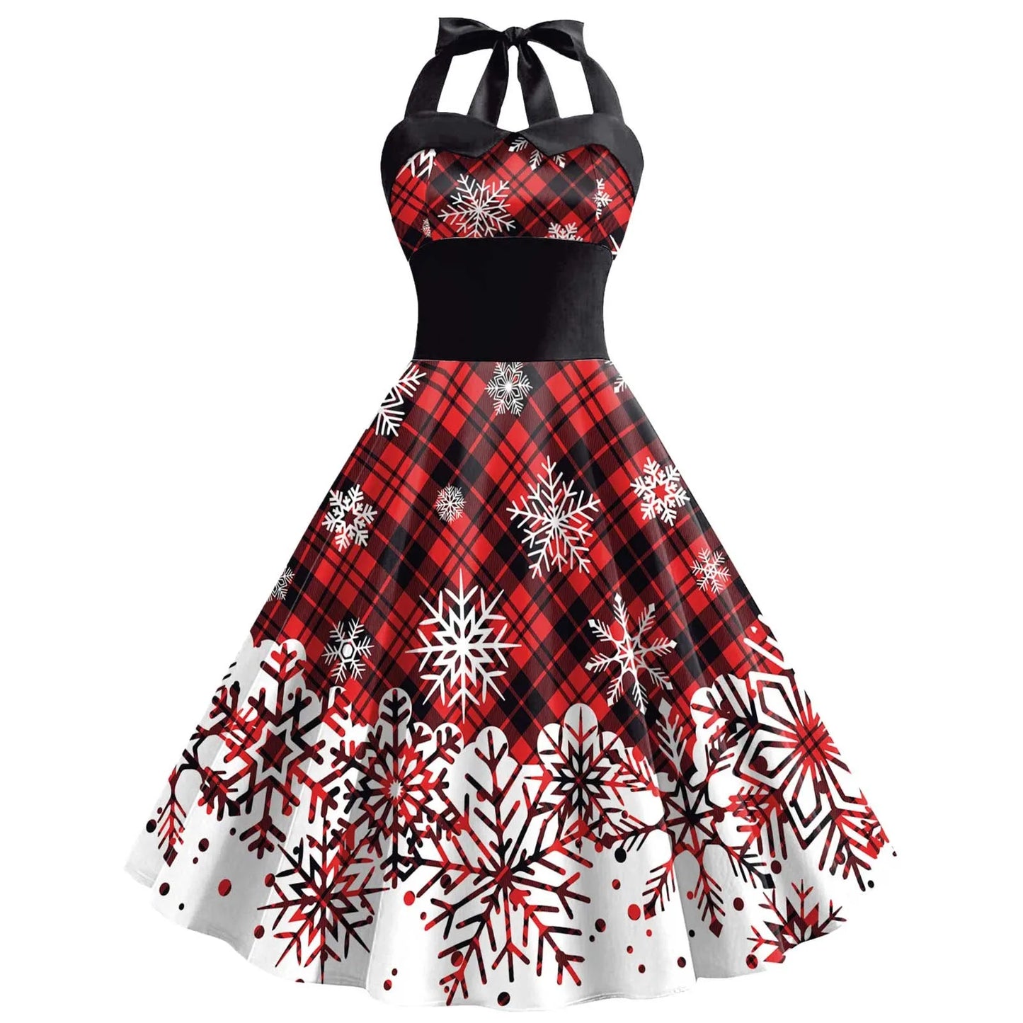 Women Christmas Dress Christmas Snowflake Print New Year Costume Spaghetti Strap High Waist Sleeveless Ladies Maxi Dresses