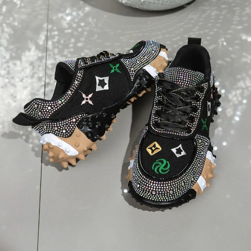 Brand Classical Outdoor Sneakers Embroidery Luxury Crystal Designer Shoes Rubber Nail Anti Slip Running Shoes Comfortable Shoes