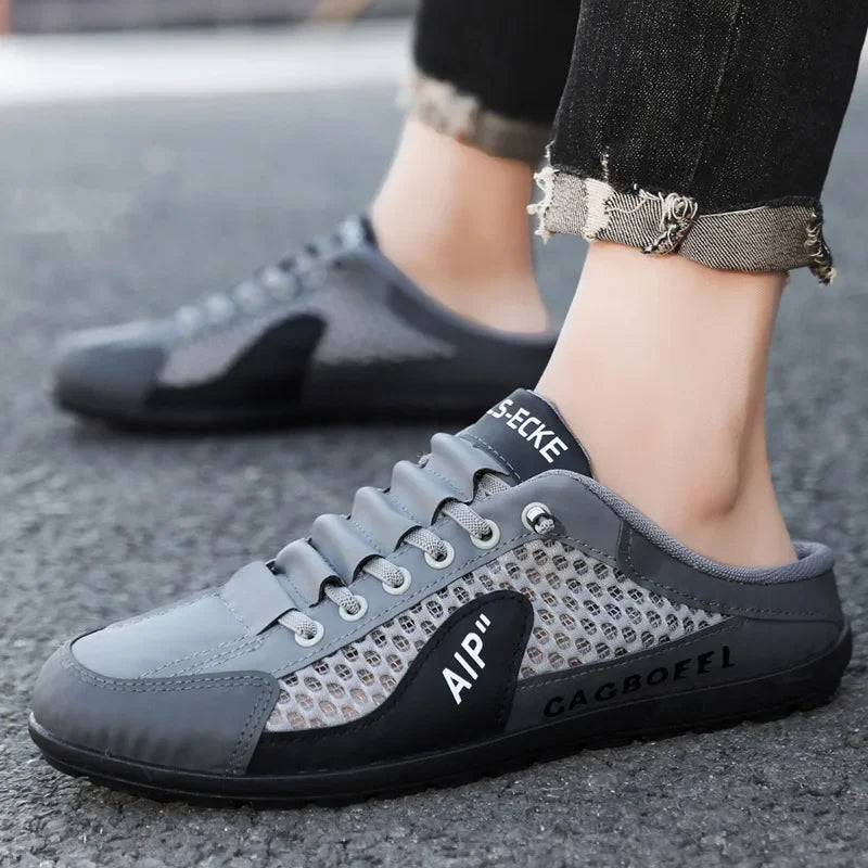 Men's Summer New Large Size Comfortable Half Support Fashionable Korean Style Breathable Popular Casual Shoes Mesh Lining