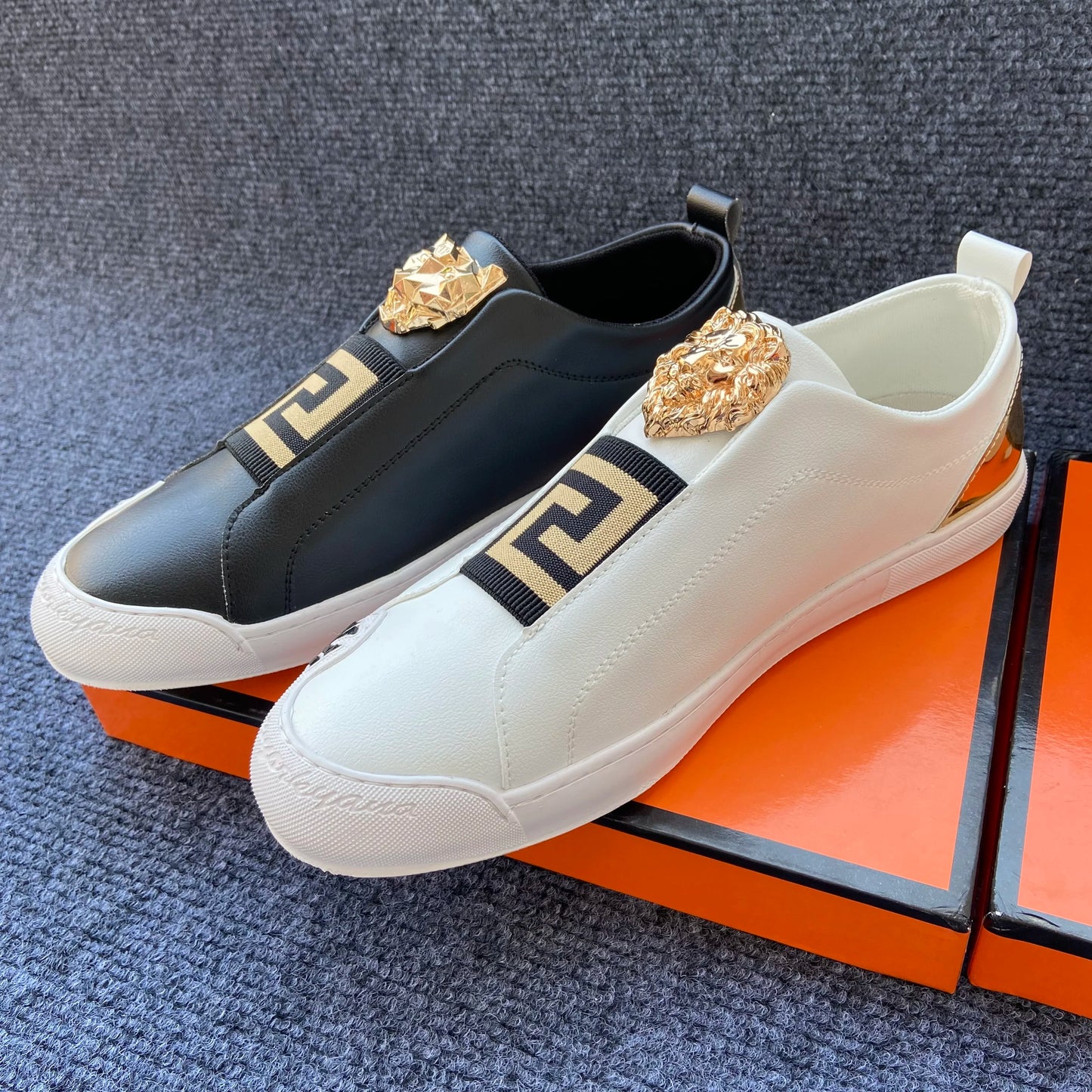 original shoe brand Lion head casual shoes for man luxury loafers designer shoes casual sneakers for man flats black white
