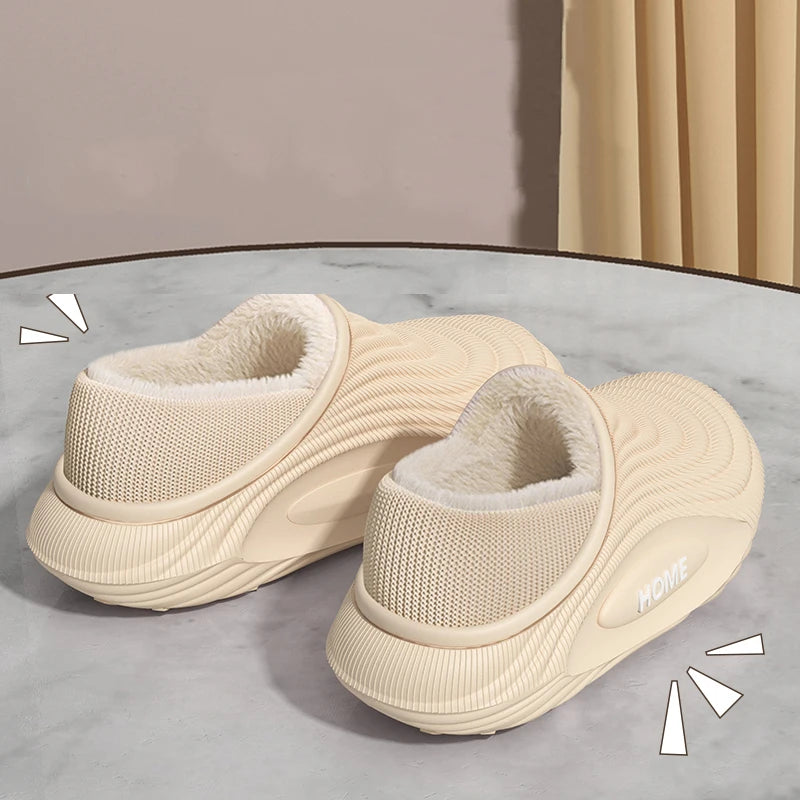 Casual Men‘s Warm Plush EVA Slippers Winter Platform Waterproof Indoor outdoor Shoes Woman Non Slip Furry Home Slippers