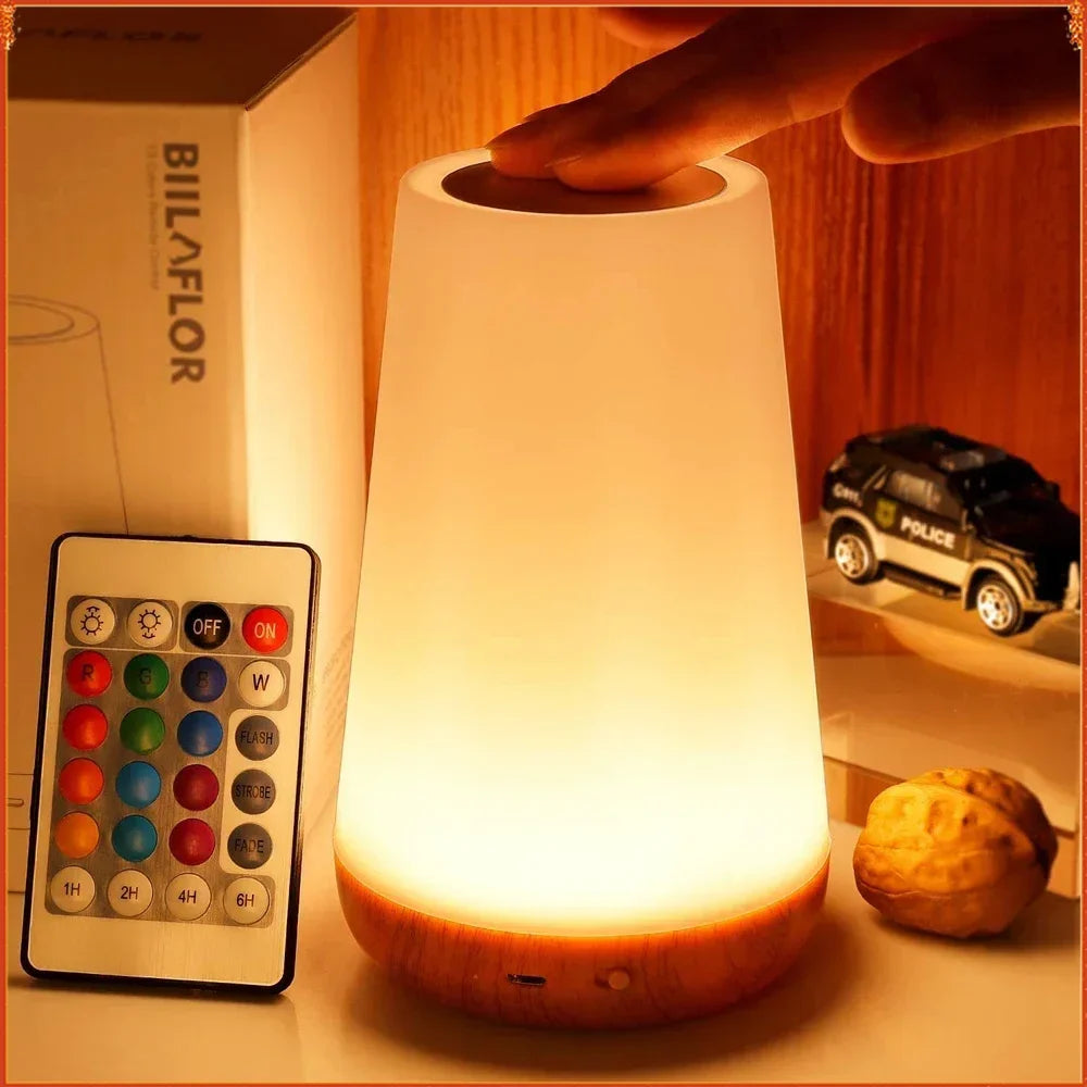 13 Color LED Changing Night Light RGB Remote Control Touch Dimmable Lamp Portable Table Bedside Lamp USB Rechargeable Night Lamp