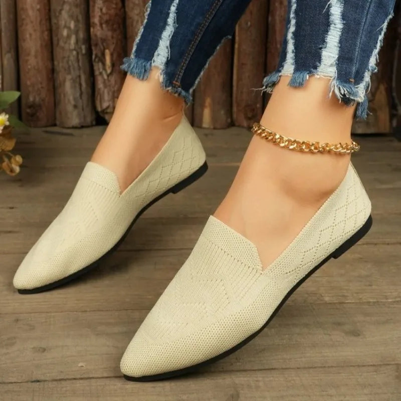 Women Flats Spring Autumn Flat Shoes Fashion Leisure Loafers Shoes Pointed Knitting Sneakers Comfortable Casual Single Shoes