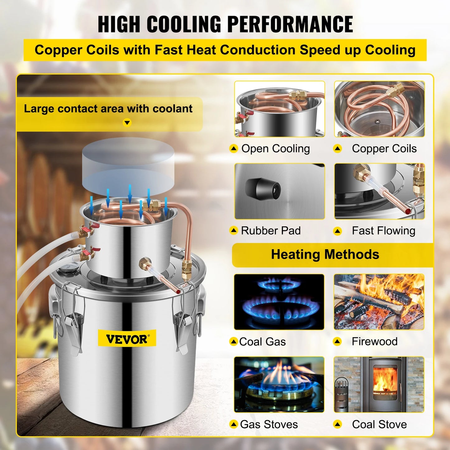 SucceBuy 3 Gal Alcohol Distiller Alambic Moonshine Still Stainless Copper DIY Home Brew Water Wine Essential Oil Brewing Kit