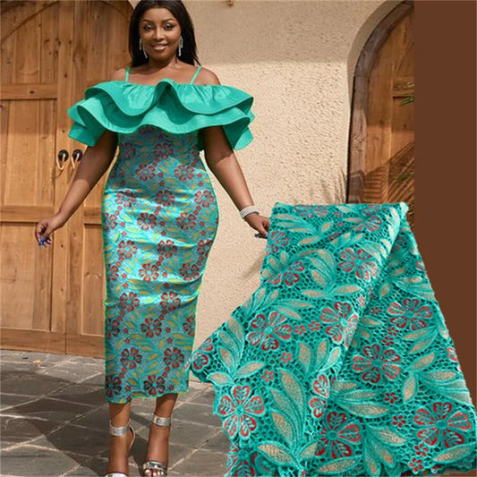 Elegant Nigerian Guipure Cord Lace Fabric 2024 High Quality Knitted Water Soluble African Lace Fabric Party Dress for Women 3925