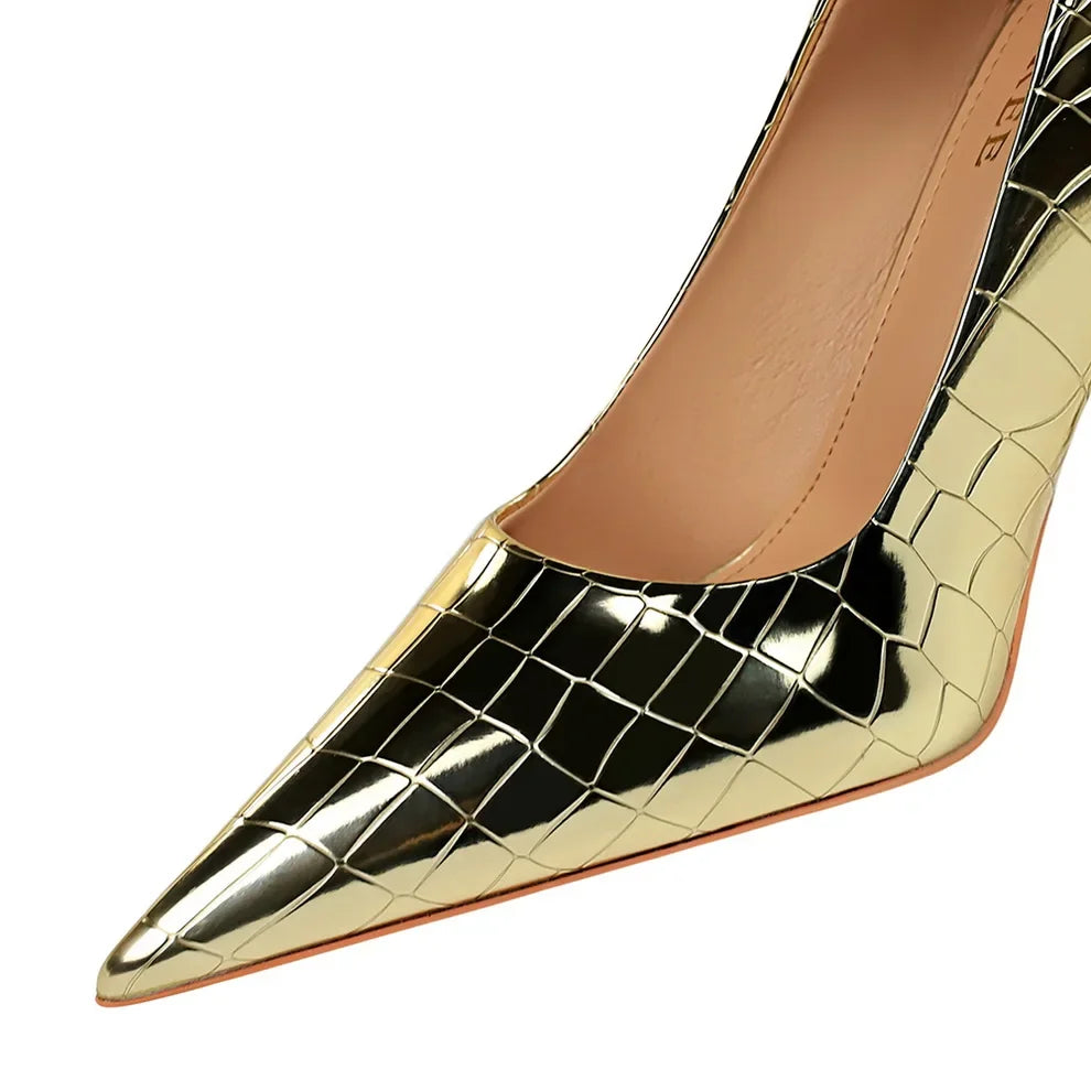 BIGTREE Serpentine Patent Leather Woman Pumps High Heels Sexy Pointed Toe Heels Shoes Zapatos Mujer